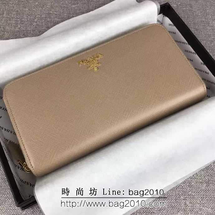 PRADA普拉達 經典款 頂級原單十字紋牛皮 時尚單拉鏈錢包 1ML506 DD1493